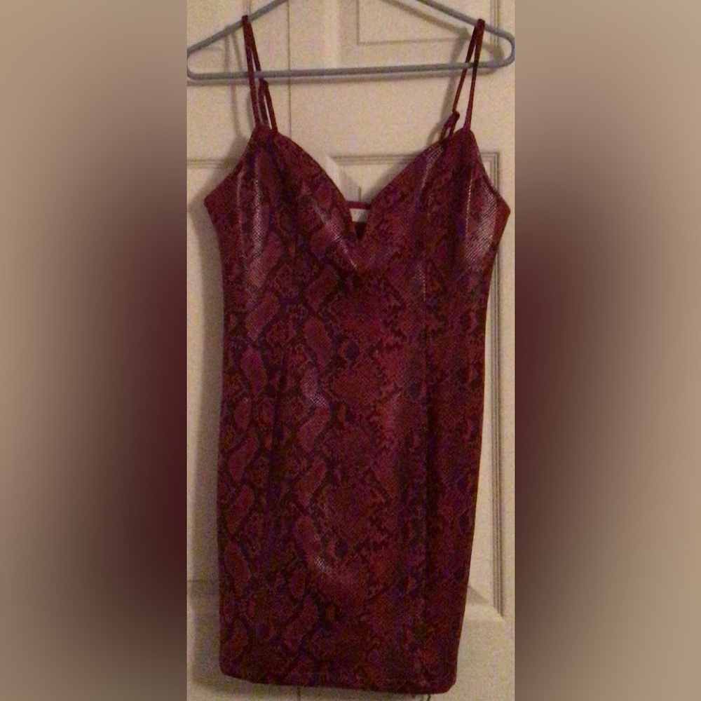 NWT Ruby Red Faux Python Skin Mini Dress